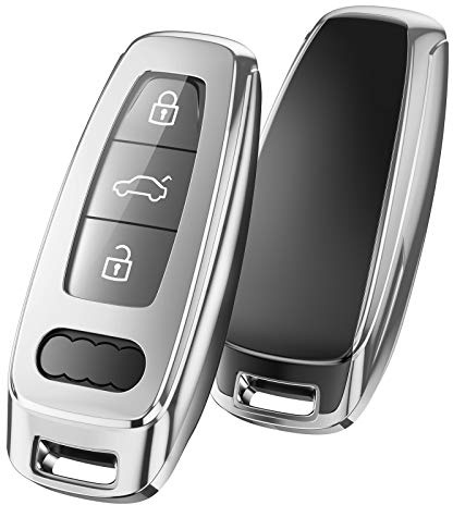 OATSBASF Schlüsselhülle Geeignet für Audi,Autoschlüssel Hülle für A6L A6 A7 A8 Q7 Q8 E-Tron 2019 2020 Silicone TPU Schutzhülle (Silber)