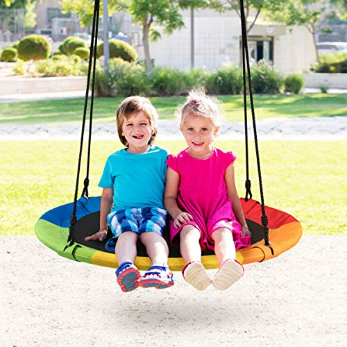 RELAX4LIFE Altalena da Giardino per Bambini, Rotonda a Nido per Esterno e Interno, Altezza Regolabile 100-160cm, per 2-3 Bambini, Carico massimo: 150kg (Colorato)