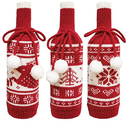 Weihnachten Weinflasche Abdeckung Taschen Flaschenüberzug: 3 Stücke Weintüten Flaschentasche Cover Flaschenanzug Baum Elch Schneemann Flaschen Kleidung Verpackung Weihnachtsdeko Tischdeko Xmas Deko