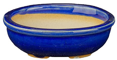 Runde Bonsaischale aus blau glasiertem Steinzeug 7,5x7,5x2,5 cm - SF1
