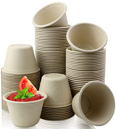 LeonBach 100 Pack Natural Bagasse Fiber Bowls,4oz Small Disposable Paper Bowls Microwavable Safe Sample Snack Cups Charcuterie Serving Cups for Sauce Portion Condiment Ice Cream Desserts