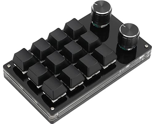 zalati Teclado mecánico, mini teclas programables USB de 12 teclas, no necesita unidad con diseño de perilla, fácil de llevar, 7,5 x 13,1 cm, color negro
