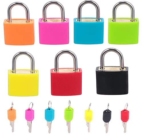 Lot de 7 cadenas de valise avec clés, mini cadenas de sécurité en métal multicolore, serrures de valise en cuivre coloré pour bagages, sacs à dos, sacs pour ordinateur