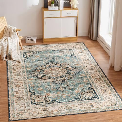 CHOSHOME Alfombra Moderna de Pelo Corto mullida Parte Inferior Antideslizante Lavable hasta 30 Grados Alfombras Tradicionales Vintage Rug Modern Dormitorio Habitación Infantil Oficina Azul 80X150CM
