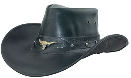 Black Jungle Ontario Outdoor Western Lederhut Australien Cowboy Lederhüte Reiterhut Unisex (as3, Alpha, x_l, Schwarz)