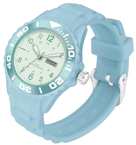findtime Montre analogique étanche pour femme - Pour le sport, les infirmières - Simple - Décontractée - Petite montre lumineuse en silicone - Pour femme et fille - Pour adolescente, bleu, japonais
