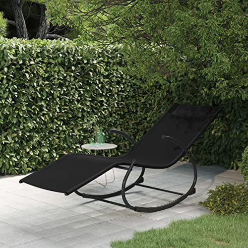 XIAOGUANG Schaukelliege Schwarz Stahl und Textilene, Liegestuhl Balkon, Gartenliege, Sonnenliege, Deckchair, Saunaliege, Sonnenstuhl,