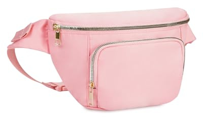 Bauchtasche für Damen und Herren, Stylische Hüfttasche mit 4 Reißverschlusstaschen und Verstellbarem Gurt, Ideal für Reisen und Wandern, Rosa (Patent Angemeldet)