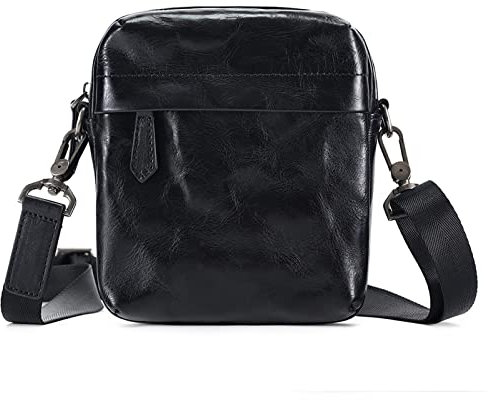 Soyeacrg Umhängetasche aus echtem Leder für Herren Kleine Mini-Schultertasche mit verstellbaren Schultern Sling Crossbody-Taschen mit Reißverschlusstaschen für Reisen, Arbeit, Geschäft,Black