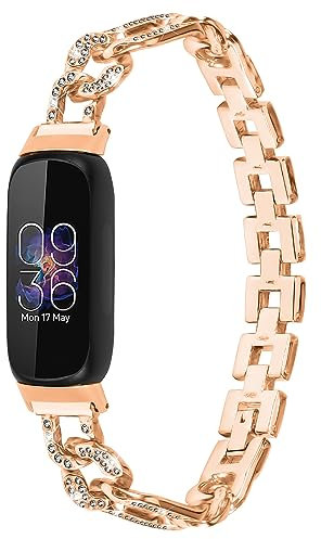 Gimuk Strap Compatible with Fitbit Inspire 3 Straps for Women, Metal Bling Rhinestones Stainless Steel Wristband Replacement Strap Bracelet Armband for Fitbit Inspire 3 Fitness Tracker Small Large