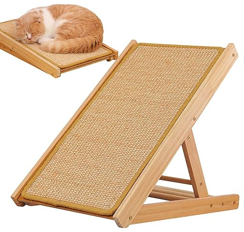 Rascador de Sisal y Rampa Duradera para Gatos de Interior con Cama Ajustable de Tres Alturas Diferentes