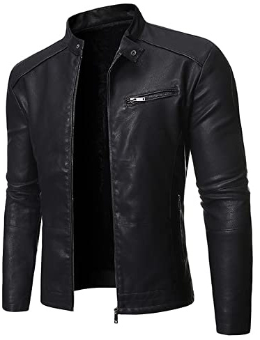 SWEPER Blouson en Cuir Homme - Veste Homme Veste Moto Cuir Col Montant Veste Cardigan en Cuir Lavé avec Fermeture Éclair pour Homme