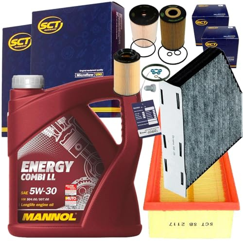 Filterset Inspektionspaket+5W30 Motoröl Tdi | Sc 7049 P+Sak 166 SH4049 P+SB2117+Combi LL 5W30 passend für A3 8P Golf 5 6