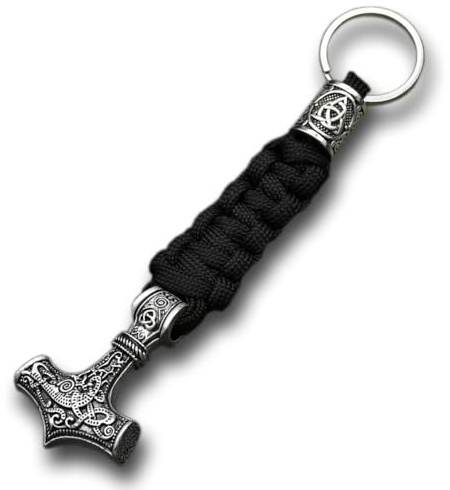 Generic Thor Hammer Mjolnir Llavero Valknut Trinity Amuleto Viking Runas Llavero Regalo, Negro, Talla única