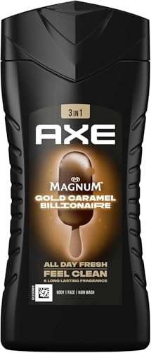Axe 3-in-1 Duschgel & Shampoo Magnum Gold Caramel Billionaire für Körper, Gesicht und Haar verleiht einen spektakulären Duft unter der Dusche 250 ml (Packung mit 5)
