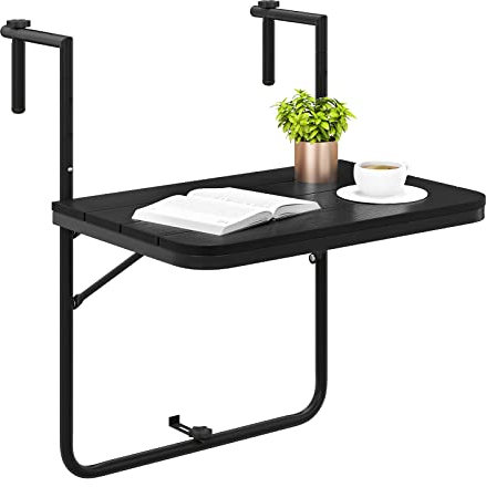 GOPLUS Balkontisch hängend, Balkonhängetisch klappbar, 3 Fach höhenverstellbarer Hängetisch für Balkongeländer, Beistelltisch Klapptisch wetterfest, Tischplatte 60x40cm (Schwarz)