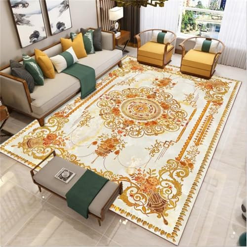 DJHWWD Klein Teppich Waschbarer Wohnzimmer Luxus Blumenmuster bequemer 180x230CM Gelb Kinderteppich Junge Living Room Rug