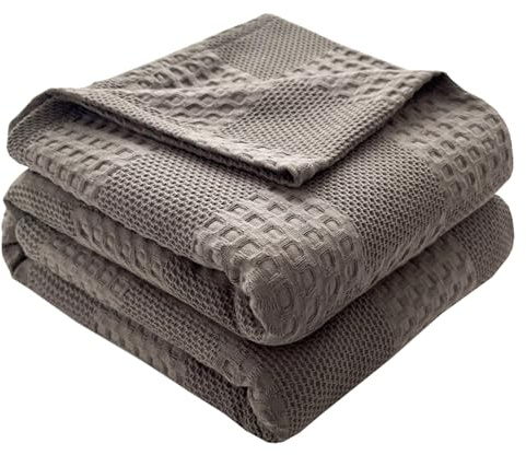 Hayisugal Tagesdecke 100% Baumwolle Kuscheldecke Leichte Wohndecke in Waffeloptik, Softe Überwurfdecke Bett, Sofa Überwurf Wohnzimmer Schlafzimmer Sommerdecke Baumwolldecke, Dunkelgrau, 200 x 230cm
