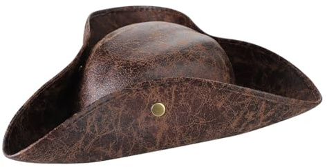 XGOPTS Pirate Hat for Men Women, Classic Brown Leather Distressed Colonial Style Tricorn Hat Fancy Dress Colonial Medieval Headwear Accessory for Pirate Theme Party Halloween Cosplay Festival