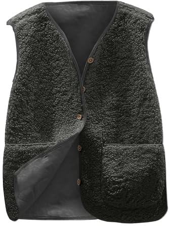 Yutdeng Teddy Weste Damen Fleeceweste Ärmellose Teddywesten mit Taschen Westen Kurz Herbst Winter Warm Plüschweste Fleece Weste für Damen Teddy Jacke Fleecejacke Winterweste Cardigan,Schwarz-Grau,S