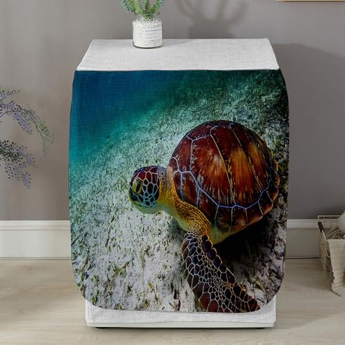 Highdi Housse de Protection pour Machine à Laver - Chargement Frontal Housse La Poussière avec Ouverture Frontale pour Linge Domestique (Capacité S 6~7.5KG,Tortues de mer 3)