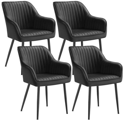 SONGMICS Esszimmerstuhl 4er Set, Polsterstuhl mit Armlehnen, Samt | Küchenstuhl, Loungesessel, Metallbeine, bis 120 kg belastbar, für Esszimmer, Küche, tintenschwarz