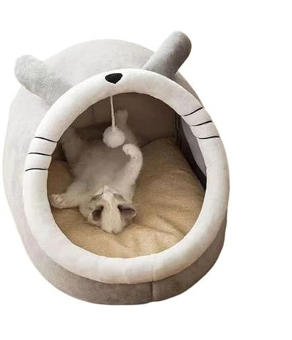 Haustierzelt, Höhlenbett für Katzen, kleine Hunde, Katzenzelt, Katzenhütte, Haustierschlafbett, faltbar, abnehmbar, waschbar (Grau B, M)