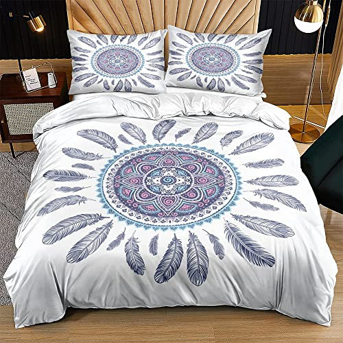 CHCHNXY Bettwäsche 200x200,Weißer Traumfänger 3 Teilig Weich Und Atmungsaktiv Bettwäsche-Set,Für Jugendliche Erwachsene 1 Bettbezüge Mit Reißverschluss Und 2 Kissenbezug 80x80cm