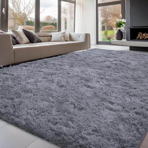 Kuscheliger Hochflor-Teppich für Wohnzimmer Schlafzimmer|Grau 150x240cm | FVVRAX Shaggy Teppich – Weicher Hochflor Teppich mit Anti-Rutsch-Unterseite | Kuscheliger Teppich für Kinder & Haustiere