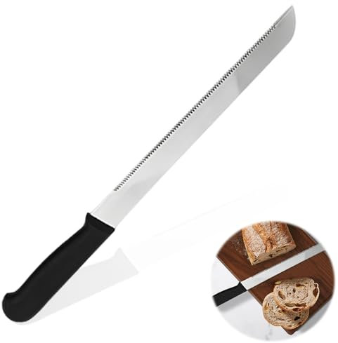 Brotmesser Wellenschliff, Scharfes Brötchenmesser mit Rostfreie Edelstahlklinge und Kunststoffgriff, Schwarz Tortenmesser Frühstücksmesser, Spülmaschinenfest Lebensmittelecht, Perfekt für Brot