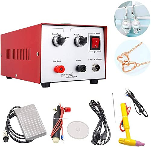 Saldatrice per gioielli 30A Saldatrice a punti,Attrezzatura per saldatura elettrica portatile con pedale,Saldatrice a punti scintillante a impulsi per restauro hardware platino,oro,argento,rame,Red