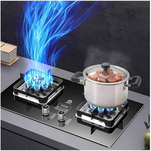 Gaziniere Gaz, Cuisinière À Gaz Double - Cuisinière À Gaz En Verre Trempé, Cuisinière À Gaz À Réglage De La Taille De La Flamme, Réchaud De Camping Portable D'extérieur À 2 Brûleurs, 5,2 KW(NG)