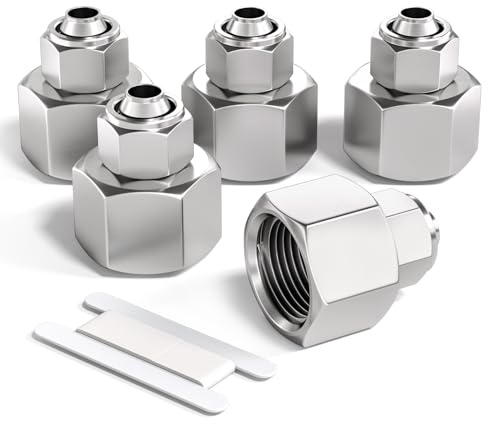Bwintech 5 Pcs 4mm Tubing OD x 1/4 Female BSP Thread Straight Push to Connect Lock Nut Tube Pneumatic Fitting, KPCF4-02 Quick Air Line Adapter