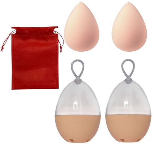 MARCAMANGO Spugnette Trucco Make Up, 2 Pz Spugnette Fondotinta Morbida per il Viso con Custodia e Sacchetto Rosso, Beauty Blender per un Trucco Perfetto, Spugnetta Trucco Make Up a Goccia per Viso