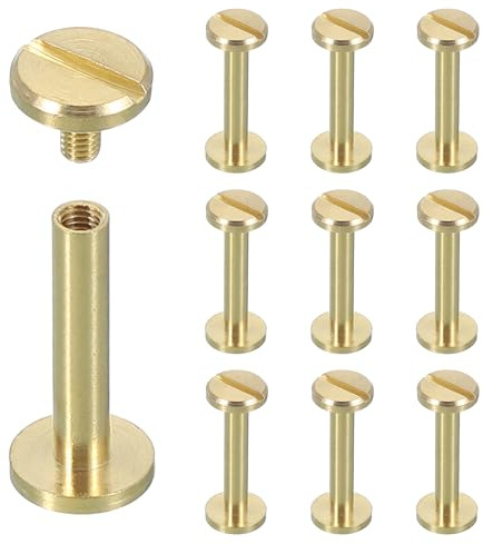 sourcing map 10 Sets Chicago Screw Rivets M4x22mm Metal Phillips Head Post Nail Rivet Stud Screws Connectors for DIY Leather Belt Bag Craft Bookbinding, Brass