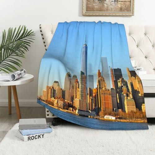 MAAPCHP Kuscheldecke Flauschig Decke Fleecedecke New York City Skyline USA Gebäude Wolk Wohndecke Warm Winter Weich,Decke Couch Blanket,Wohn- & Kuscheldecken 100 x 130 cm,Sofa überwurfdecke