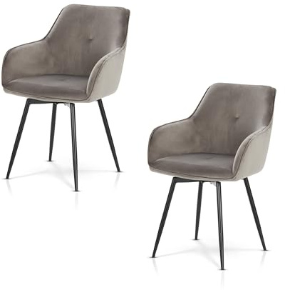 KHG 2er-Set Esszimmerstühle Küchenstuhl, Moderner, Polsterstuhl, Wohnzimmer | mit Armlehnen, Drehbar 360°, Samt Mikrofaser, Weich gepolstert, Belastbar bis 110 kg, Küche & Büro, praktisch im Alltag