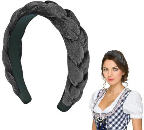 WUSJCOF Geflochtener Haarreif für Dirndl Trachten Haarschmuck aus Samt Wiesn Accessoires für Damen und Mädchen (Grau)