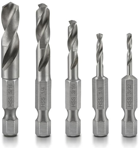 Short Drill Bit Set, 5pcs High-Speed Steel – Designed for Right-Angle Drills & Tight Areas | Durable & Accurate Cutting for Metal, Wood