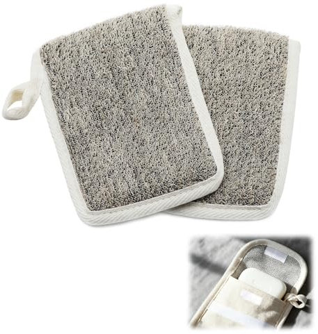 Sacchetti per sapone in lino naturale, Confezione da 2 sacchetti con elastico e cordino Sacchetto Esfoliante per Sapone Ideali per sapone solido doccia e viaggio alternativa a scatole porta sapone