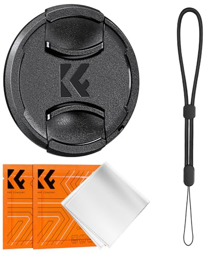 K&F CONCEPT Tapa de Objetivo de 49mm, 4 en 1 con Correa Antipérdida y 2 Paños de Limpieza de Microfibra, Tapa Protectora Tipo Pinza Compatible con Objetivos Canon, Nikon, Sony con Rosca de 49mm