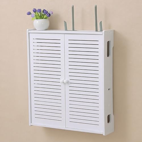 Nordivo Caja de almacenamiento WiFi de pared, ocultador de router, cubierta de cables de módem, estante doble, organizador ventilado de PVC, para hogar y oficina(45x10.5x52cm/17.7x4.1x20.5in)