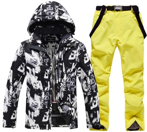 Vhersily 2025 Tuta da Neve da Uomo, Set da Sci Impermeabile, Isolata Antivento, Invernale Caldo Giacce + Pantalone Neve, Attrezzatura da Trekking, per Lavoro All'aperto, Snowboard, Arrampicata, Pesca