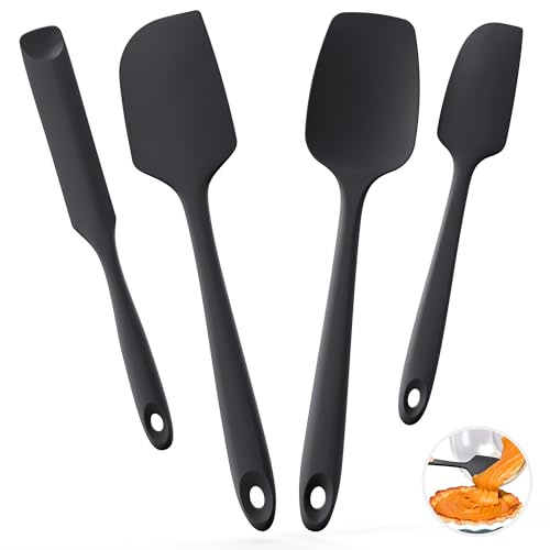 U-Taste Espátulas de silicona para cocinar, raspador de repostería resistente al calor a 315℃ con núcleo robusto y borde flexible para utensilios de cocina antiadherentes (4 uds，Negro)