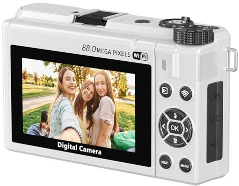 Jiawu Appareil Photo Autofocus 8K 88 MP avec Zoom 18X pour les Amateurs de Photographie et les Professionnels, Kit D'appareil Photo sans Miroir avec Double Batterie et Carte Mémoire de 32 Go (WHITE)