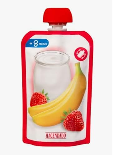 HACENDADO Baby Fruchtjoghurt mit Erdbeere und Banane, 100g Portionsbeutel, Ab 8 Monate, Pasteurisiertes Milchprodukt
