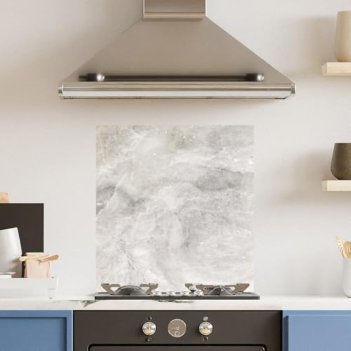 Premium x 75 cm White Marble Glass 6mm Kitchen Splashback Heat Resistant Toughened Polished Edges - Back Splash Back Coloured Hob Painted Tempered Splashback ((w)60cm x (h)65cm)