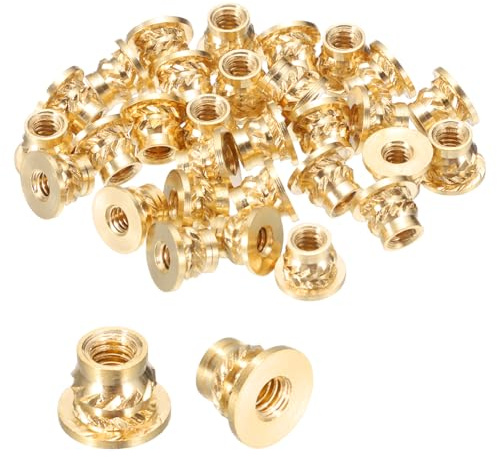 QUARKZMAN 50 Stück Gewindeeinsätze M2 x 3.5mm H x 3.6mm Außendurchmesser | Metrisch Gerändelte Flansch T-Muttern Innengewinde Heizeinsätze Einbettmuttern, Messing, Für Kunststoff