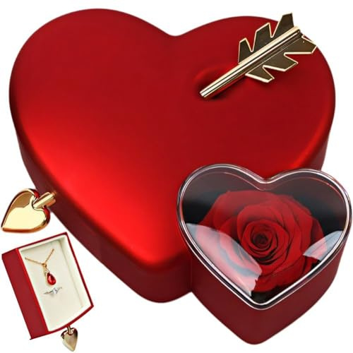 Brxmpn Scatola Regalo per Gioielli, Organizer per Gioielli a Forma di Cuore, Mini Custodia per Orecchini, Scatola per Collane con Fiori Conservati, Scrigno del Tesoro