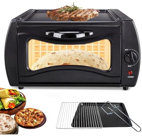 Elektrischer Tandoor-Ofen mit Sichtglastür und Kochplatte, 2100 W, 15 l, 2-in-1-Pizza- und Tandoori-Maker for Zuhause und for Mitnehmen